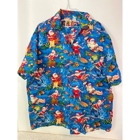 Max Boxxer XL Santa Surfing Hawaiian Button Down Shirt Tropical Holidays - Picture 6 of 6